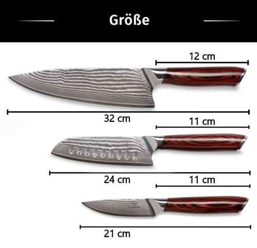 Preview: Set 3A (Chef Knife XL + Santoku Knife L + Paring Knife S ) - Wolfblood RED